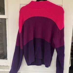 New York & Company Pink and Purple Colorblock Ribbed Turtleneck Sweater